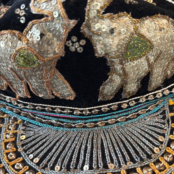 Vintage Burmese Velvet Embellished Black Multi Elephant Baseball Cap Size OS - Picture 12 of 14